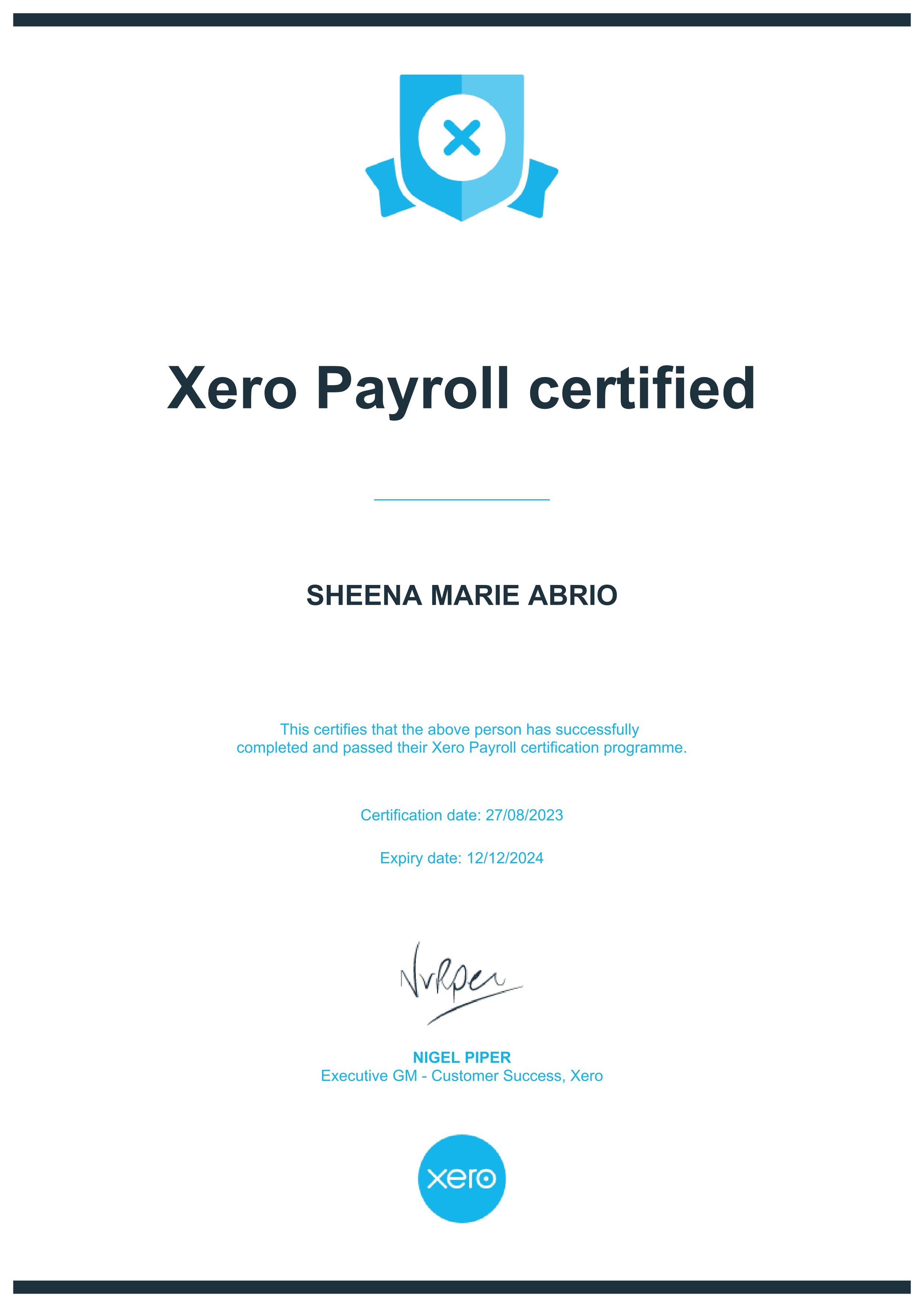 XERO PAYROLL CERTIFIED