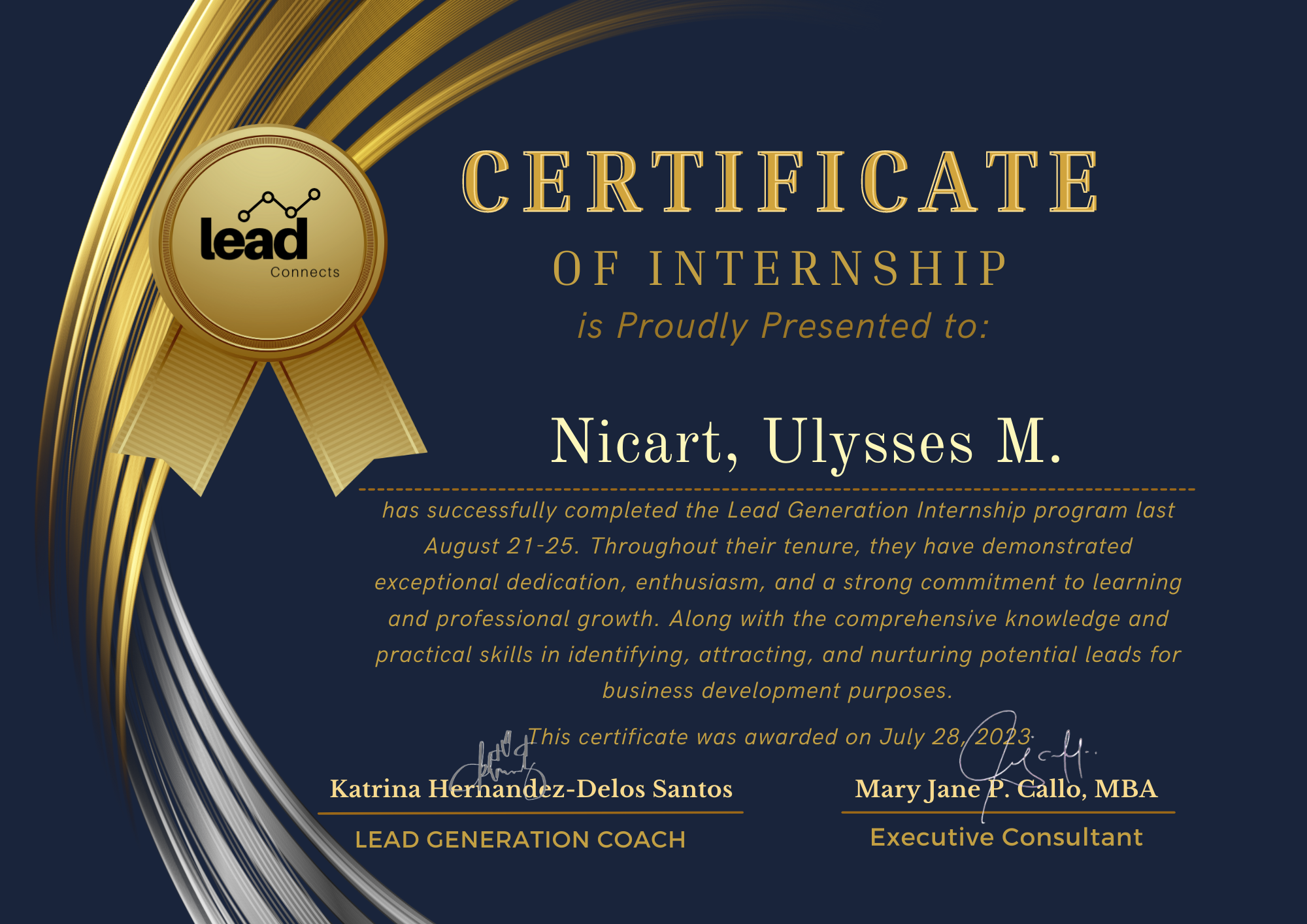 Certificate of Internship - Lead Generation | Email Marketing