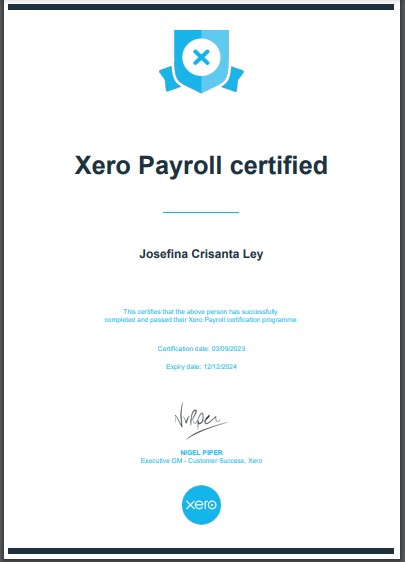 Xero Payroll Certificate