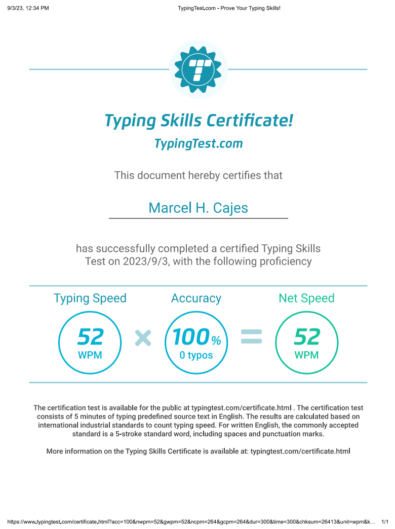 Typing Skills Certificate