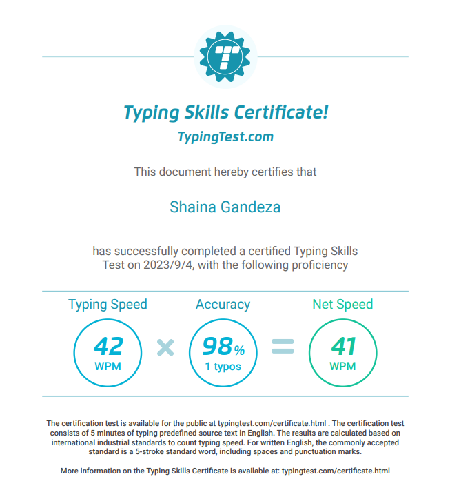 Typing Skills Certificate