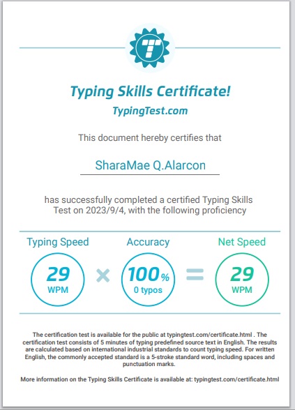 Typing Skills Certificate