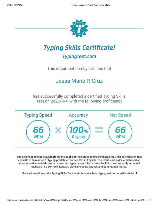 Typingtest Certificate