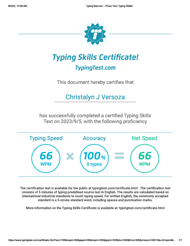 Typing Skills Certificate