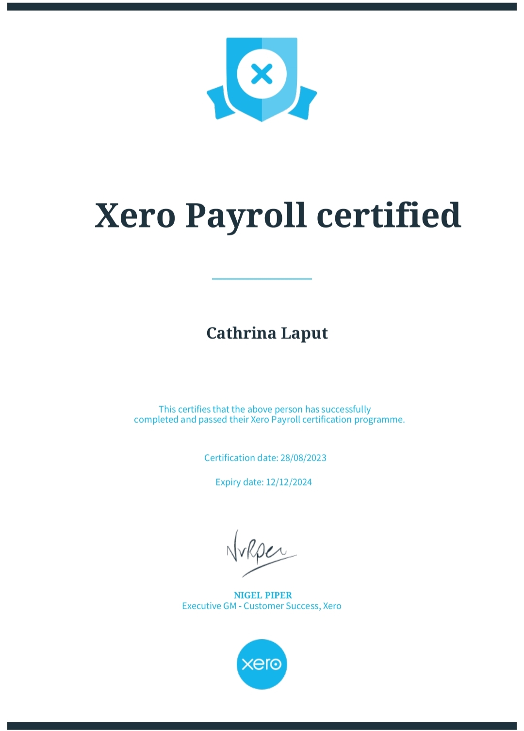 XERO PAYROLL CERTIFICATE