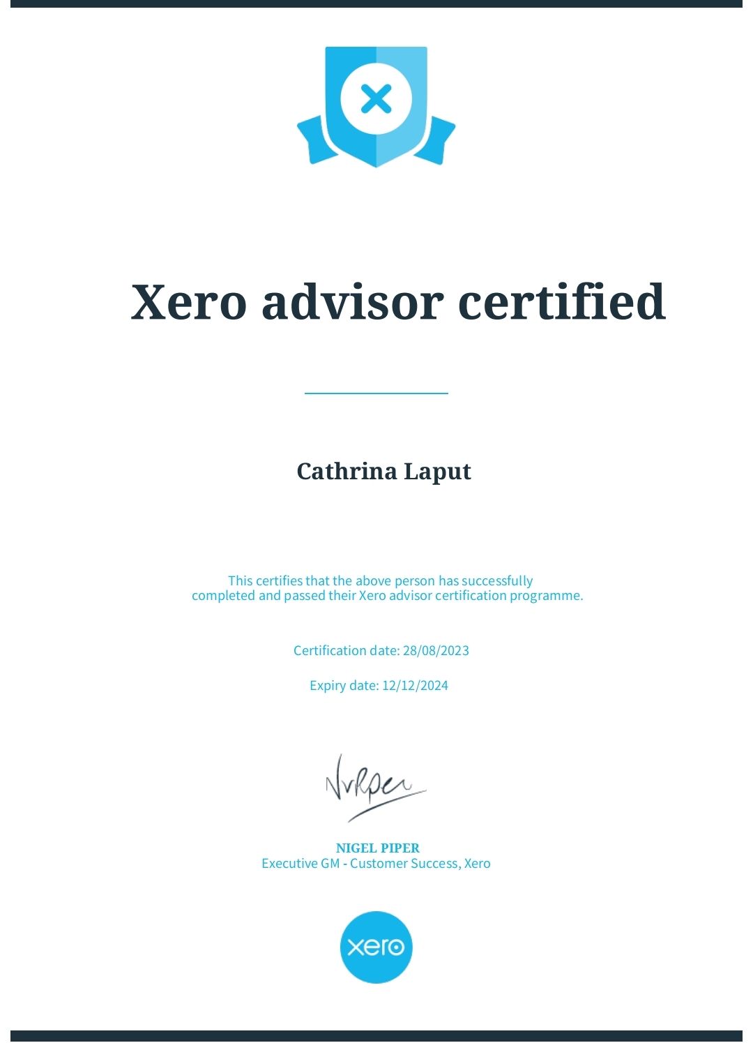 XERO ADVISOR CERTIFICATE