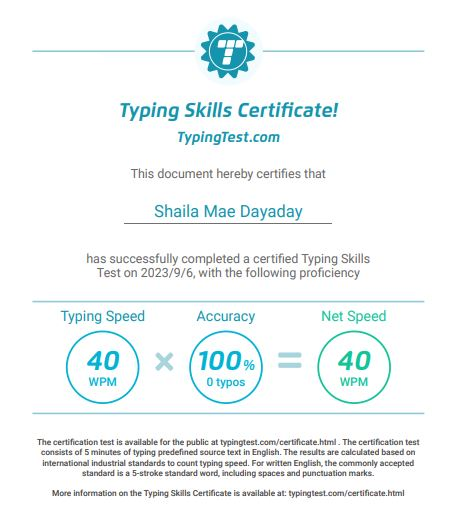 Typing Test Certificate