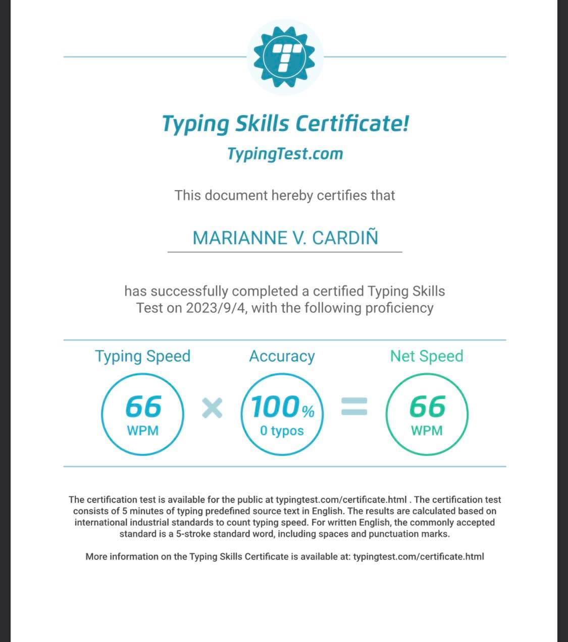 Typing Skills Certificate