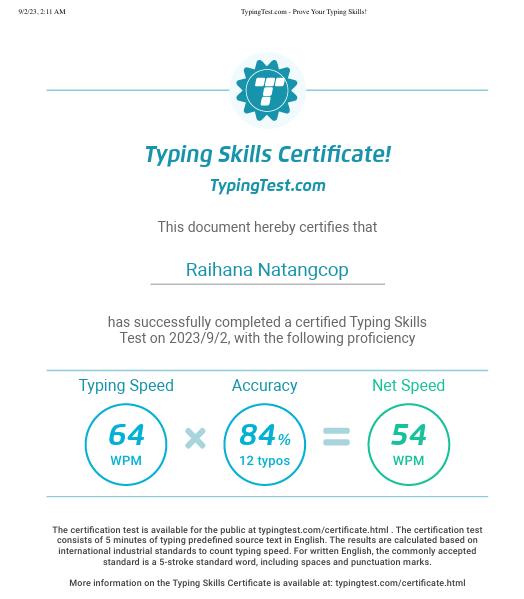 TYPING TEST RESULT