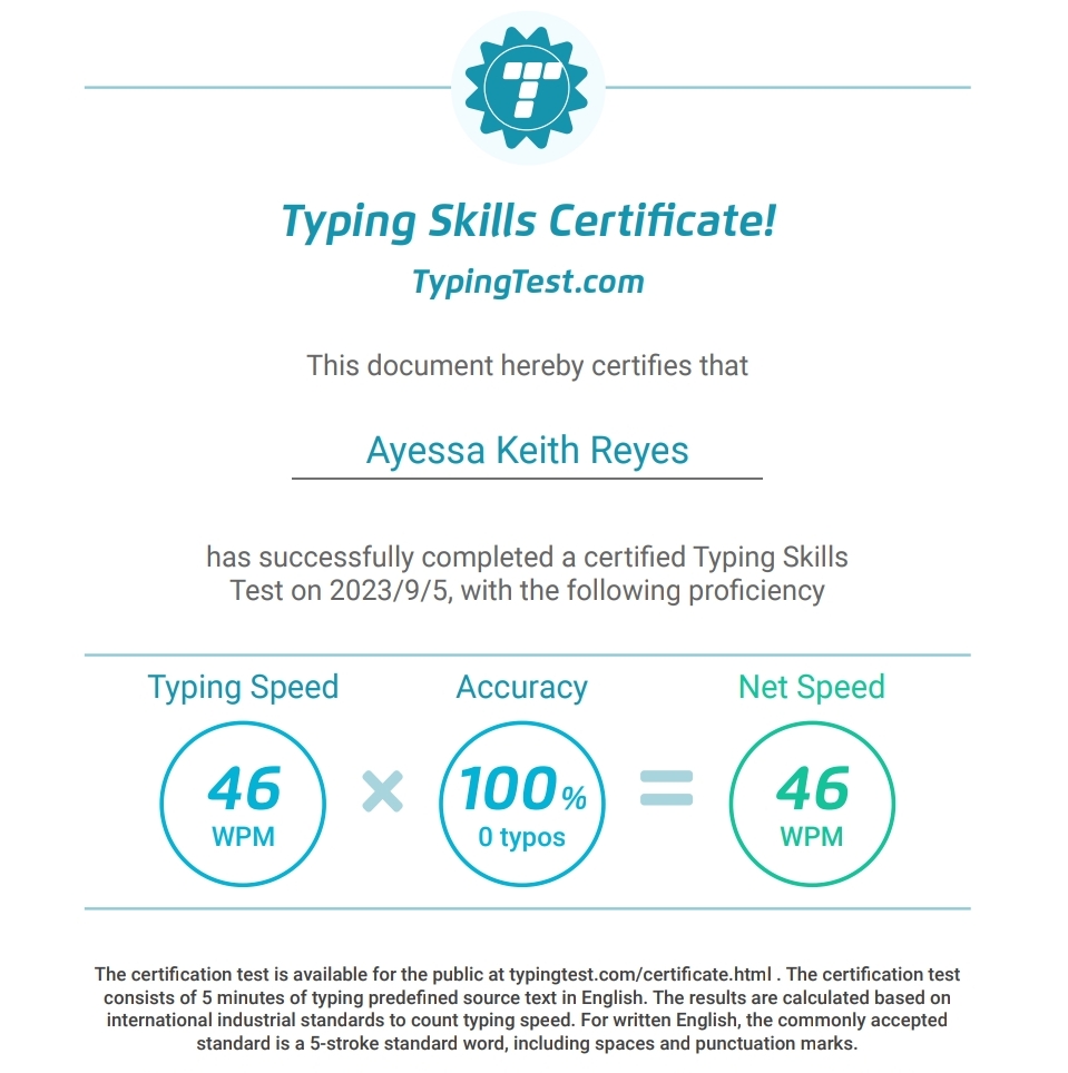 TYPING TEST CERTIFICATE