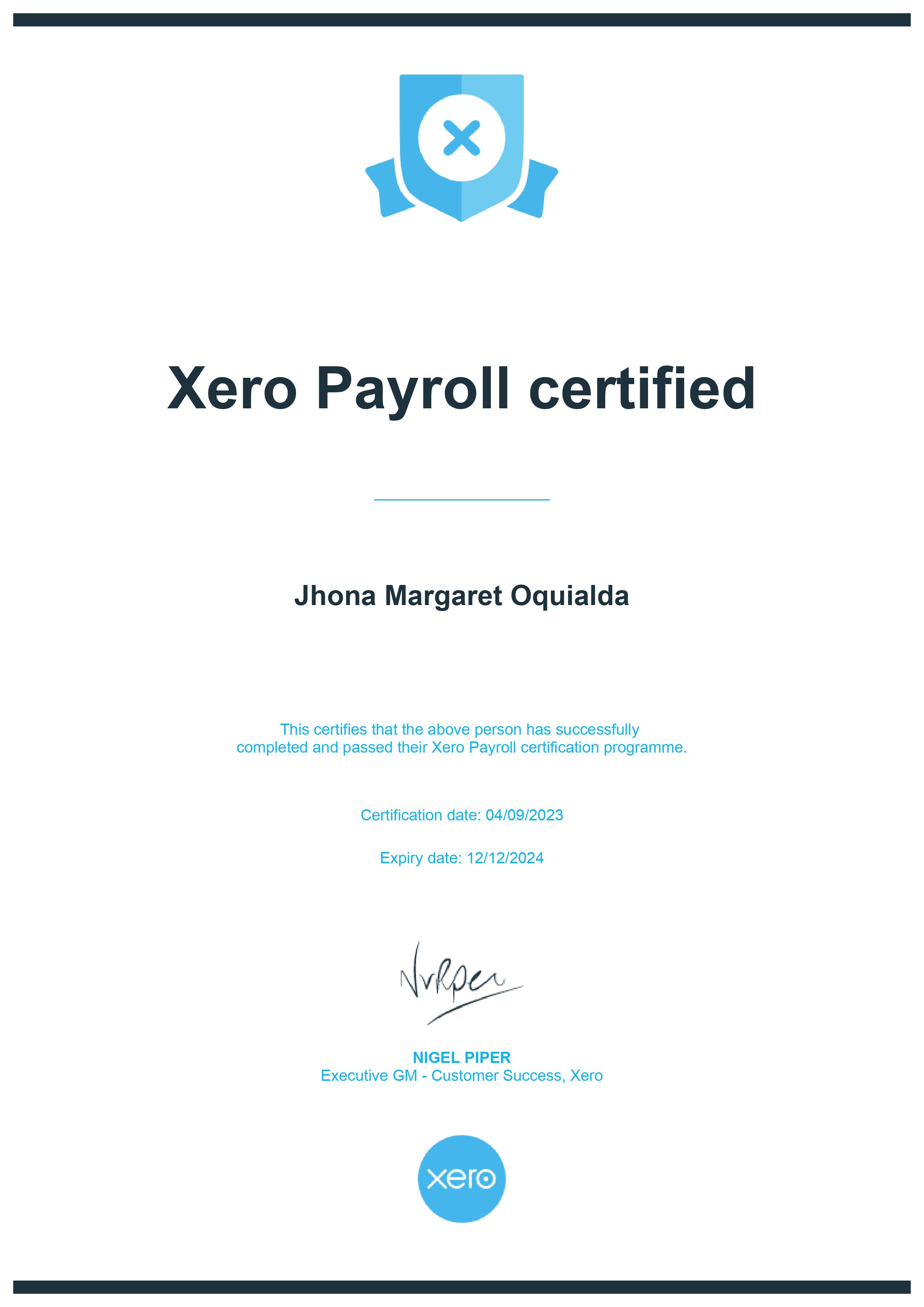 Xero Payroll Certified