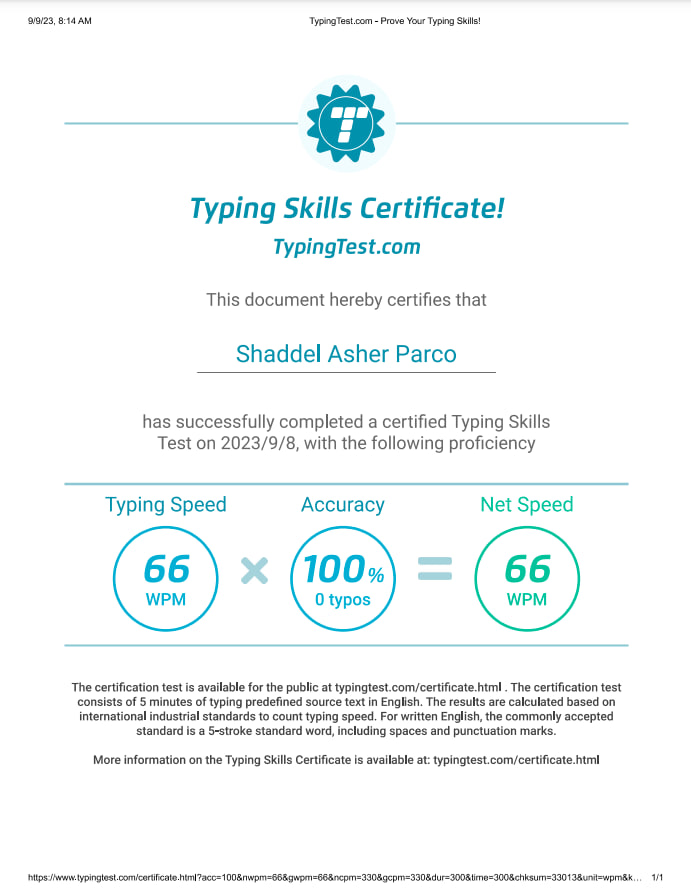 Typing Skill Certificate