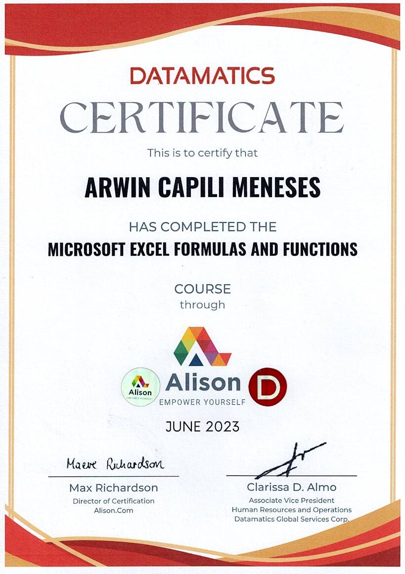 Microsoft Excel Formulas and Function