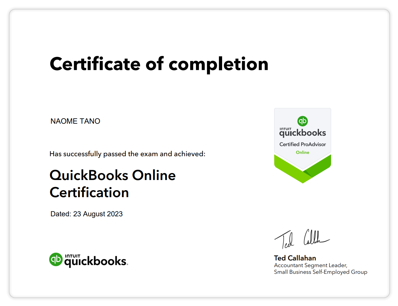 Certified QuickBooks Online ProAdvisor