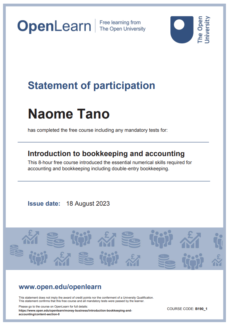 Certificate Introduction to Bookkeeping and Accounting1