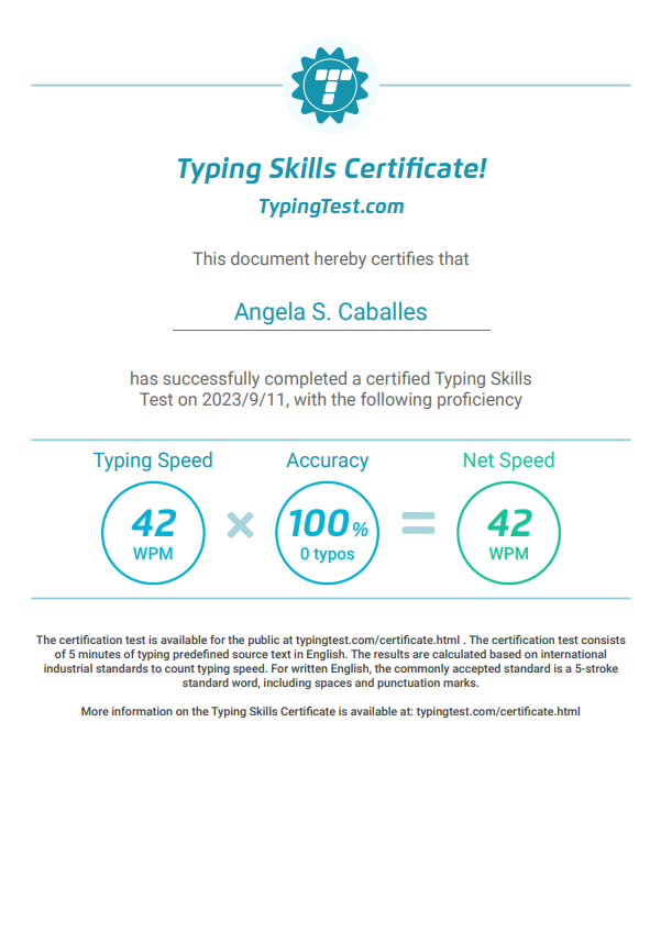 Typing Skills Certificate