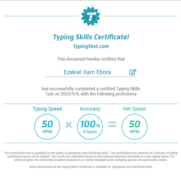 Typing Skill Certificate