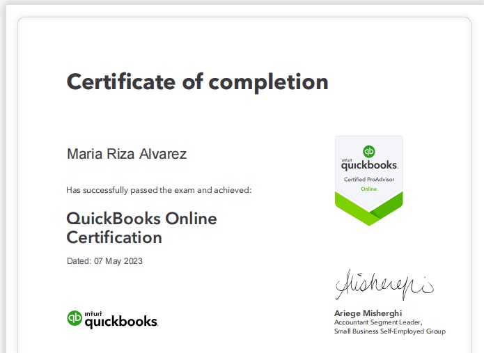 Quickbooks Intuit Online Certidate