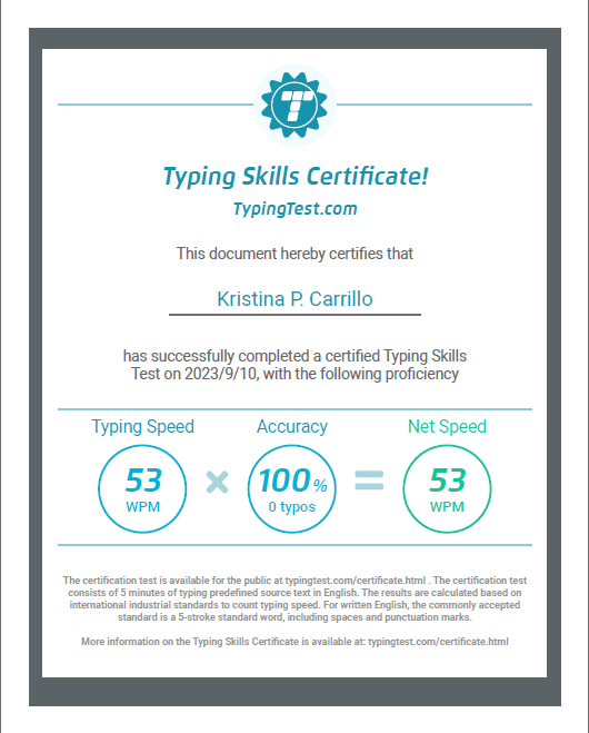 Typing Skills Certificate