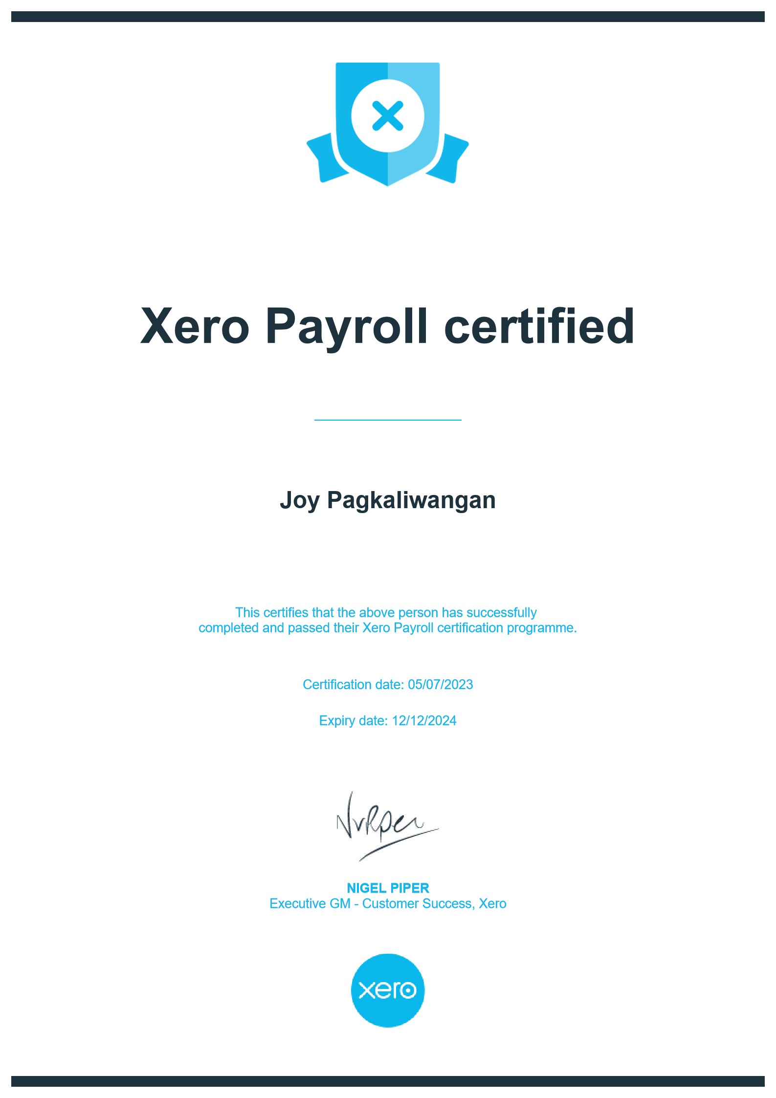 Xero Payroll Certification