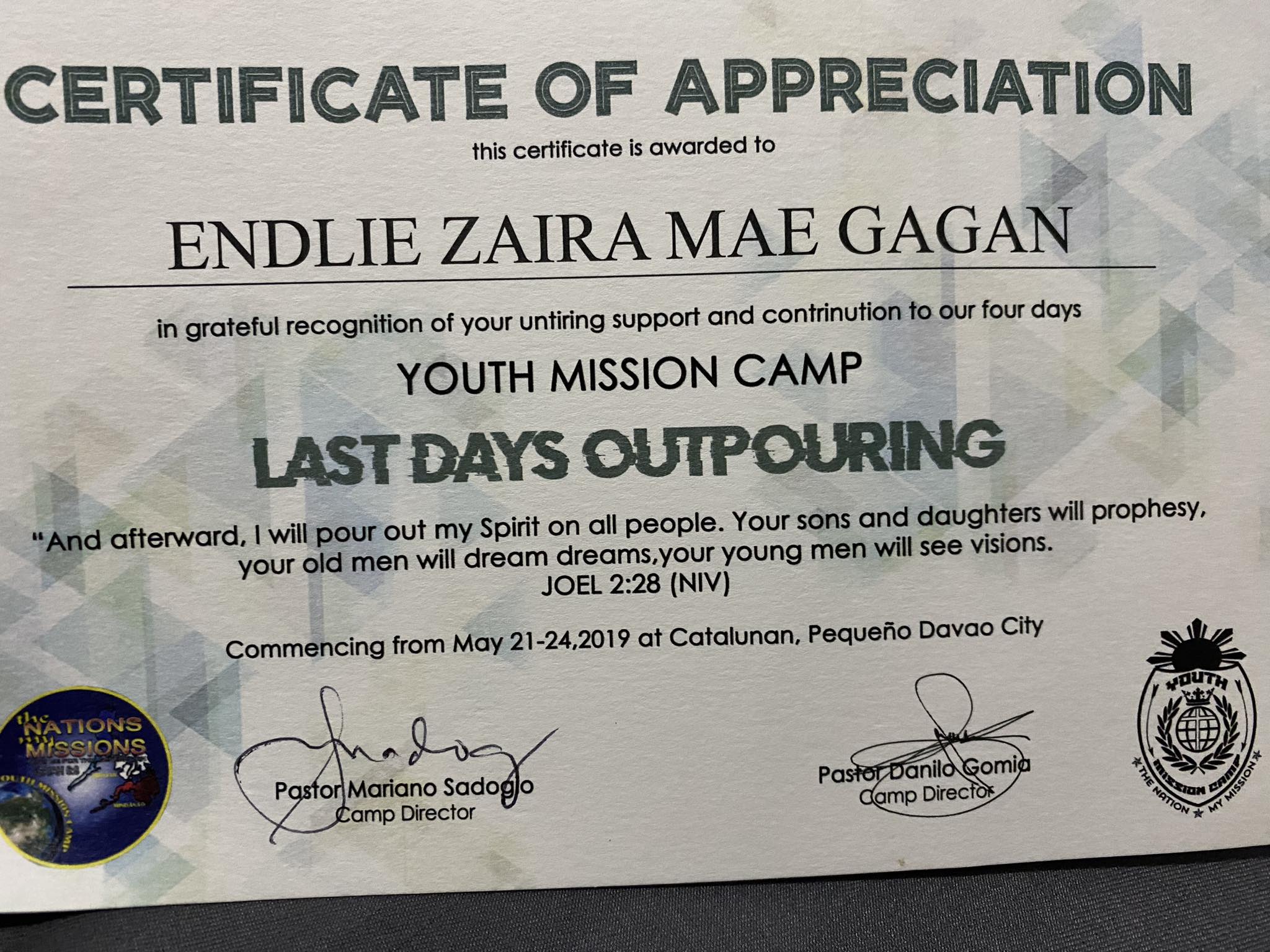 Certificate fof Appreciation