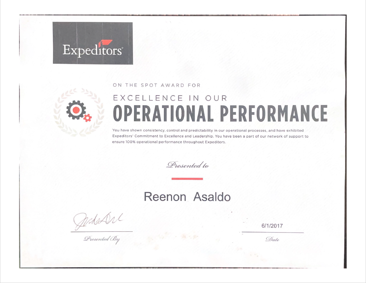 ON THE SPORT AWARD FOR EXCELLENCE IN OPERATIONAL PERFORMANCE