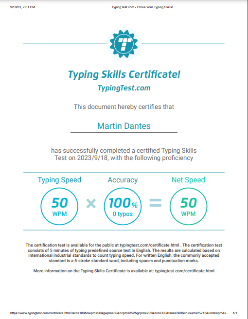 Certificate - Typing Test