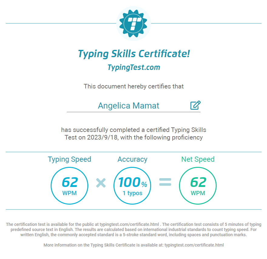 Typing Skills Certificate