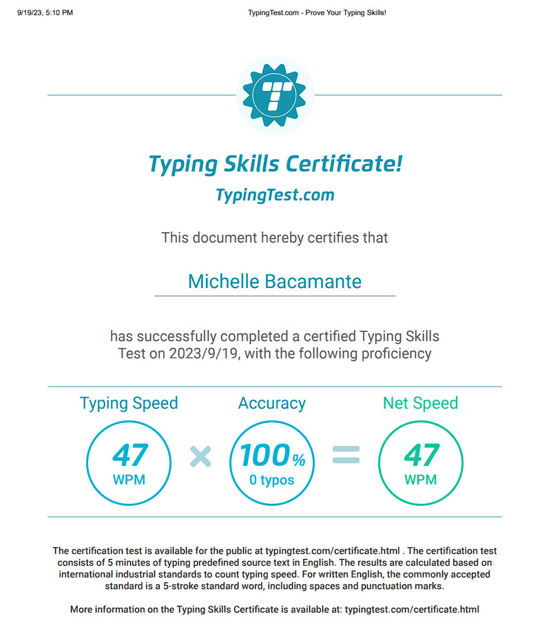 Typing Skills Certificate