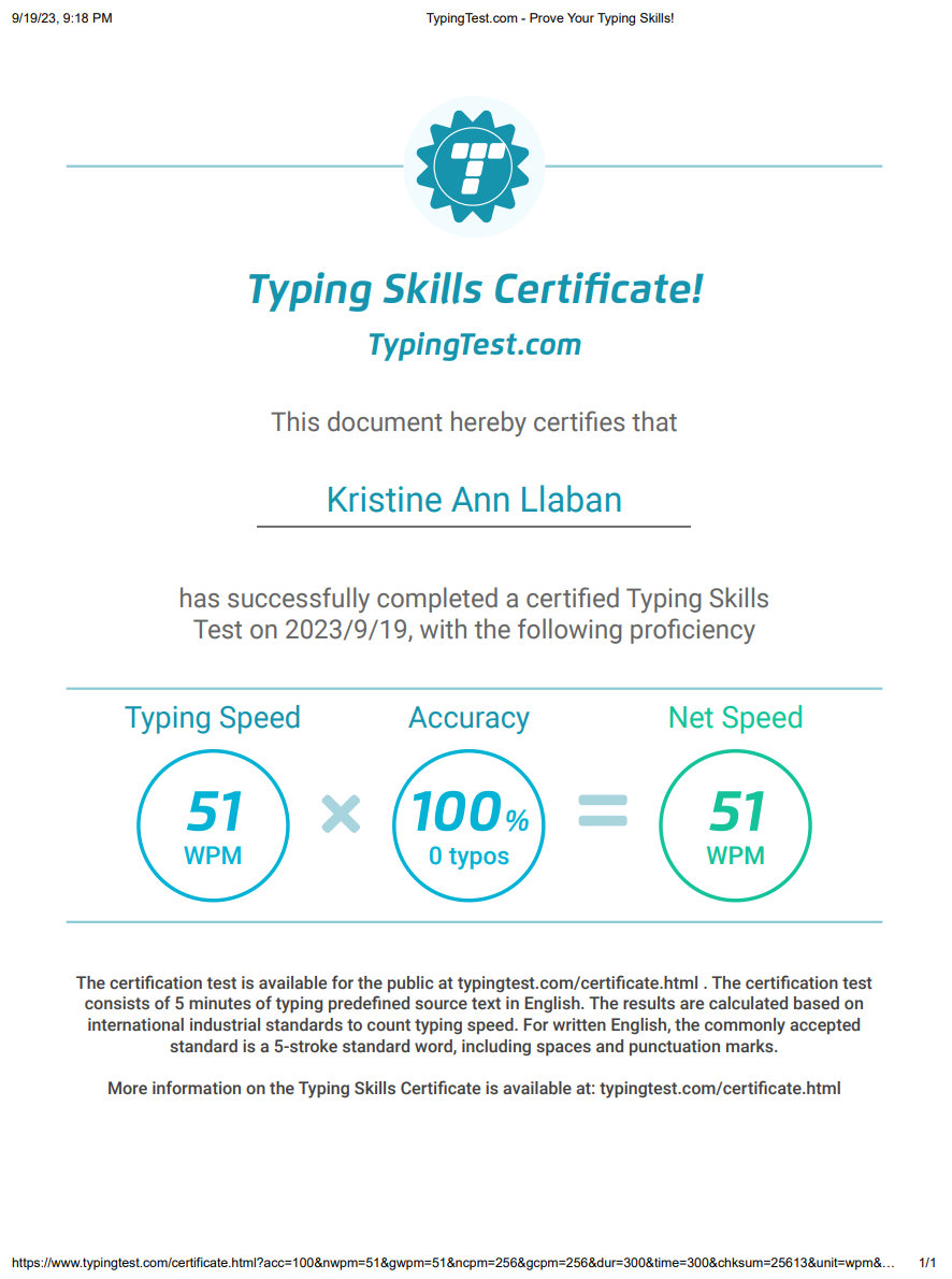 Typingtest Certificate 2023-09-19