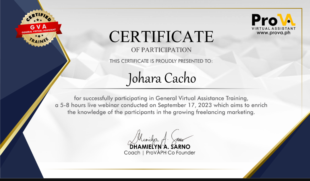 ProVa Training Certificate