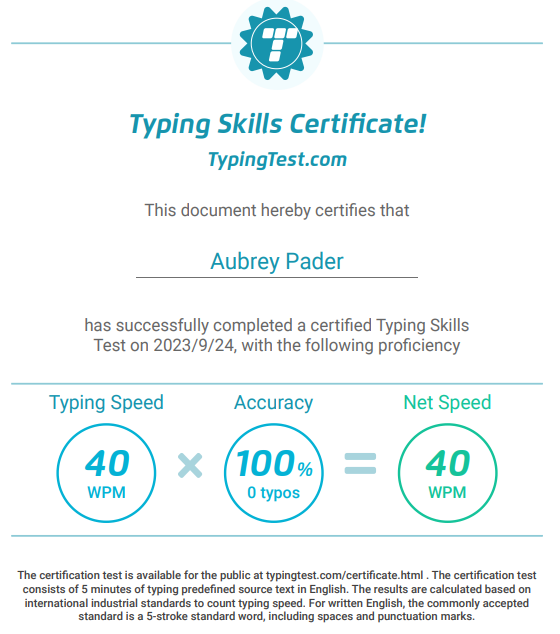 Typing Skills Certificate