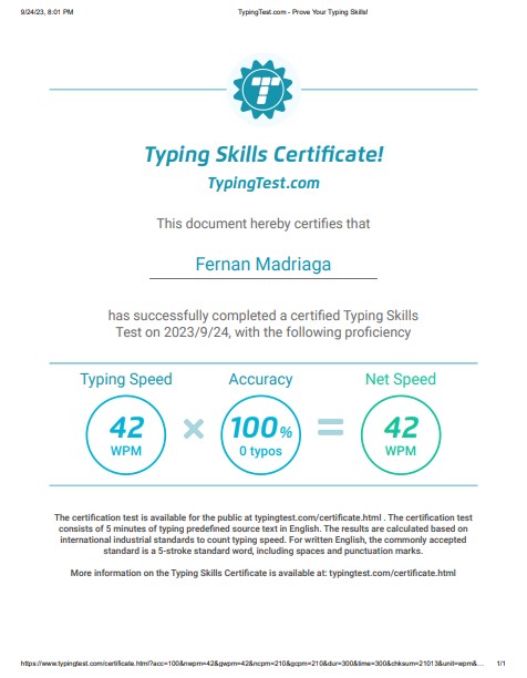 Typing Test Certificate