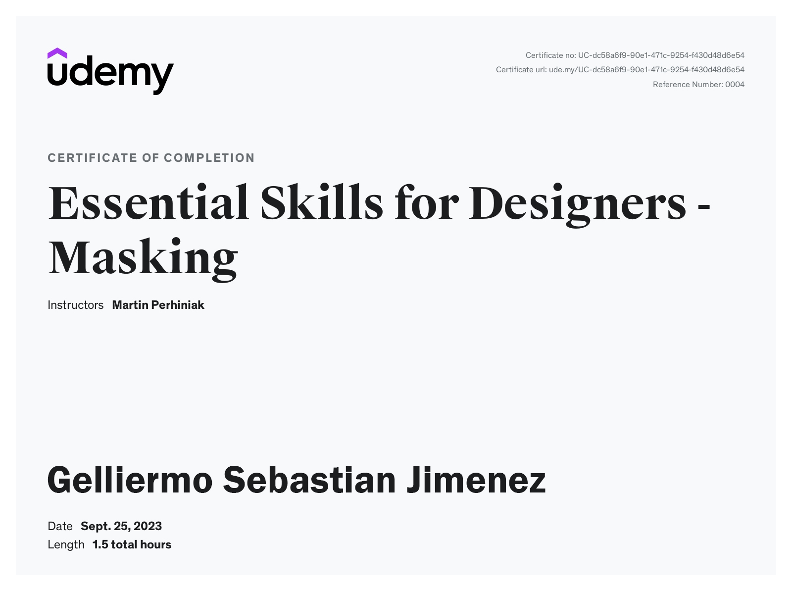 Designer Masking Certificate