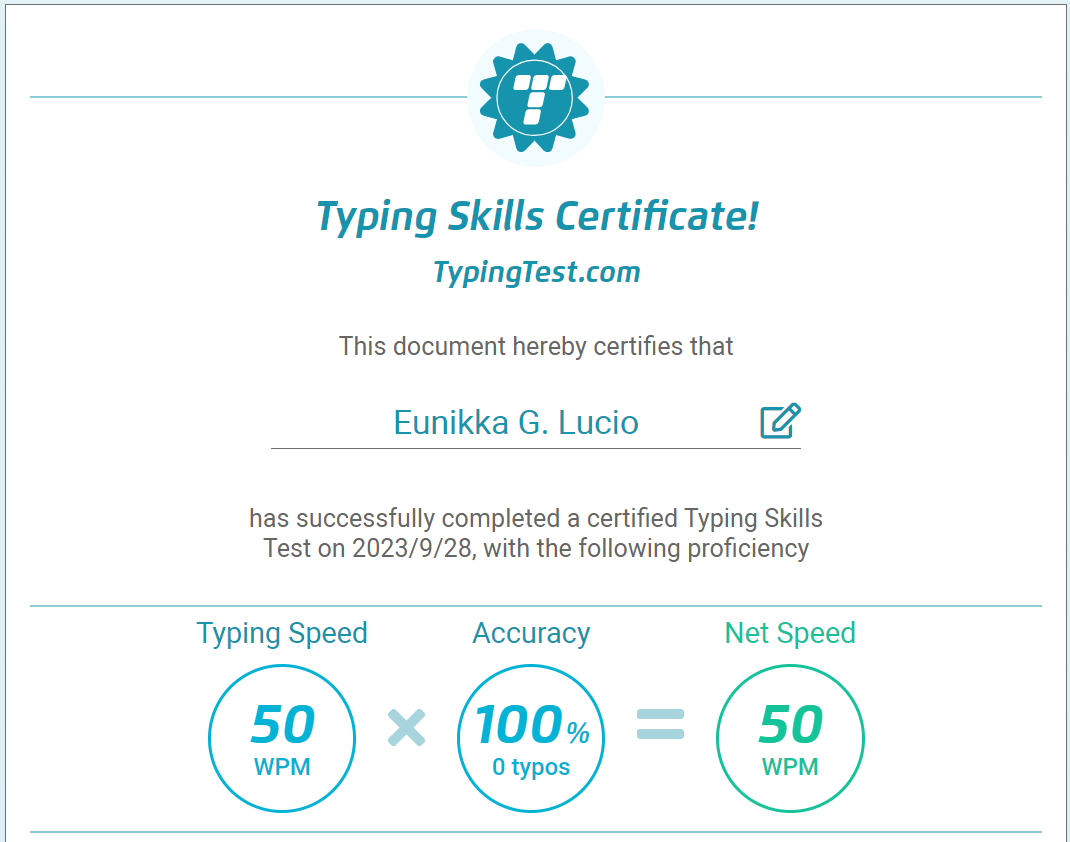 Typing Skills Certificate