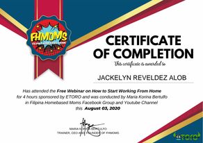 FHMOMS Certificate Start Working From Home Training