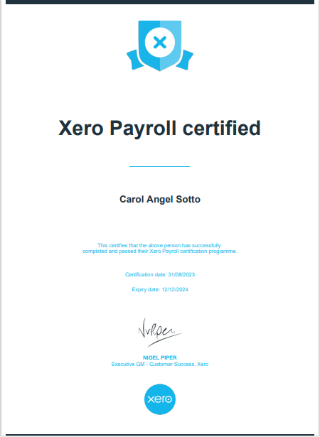 Xero Payroll Certificate