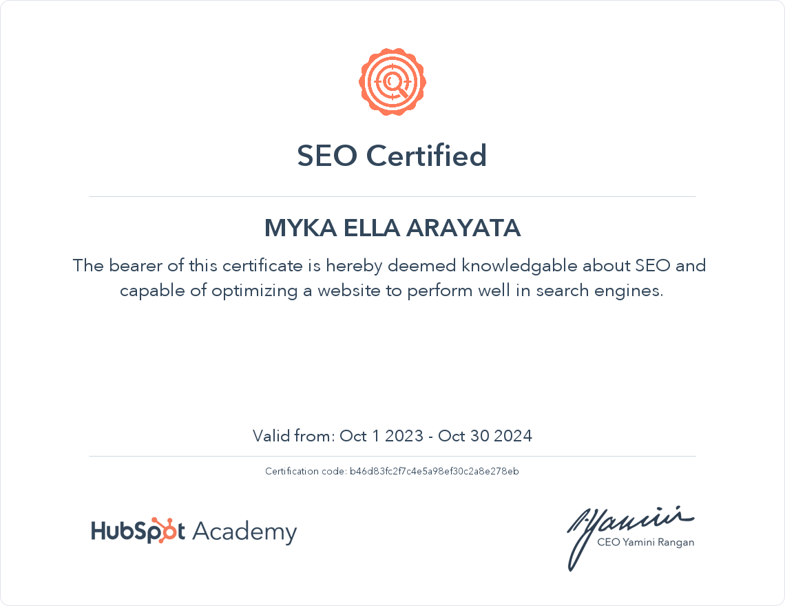 SEO Certification from HubSpot Academy