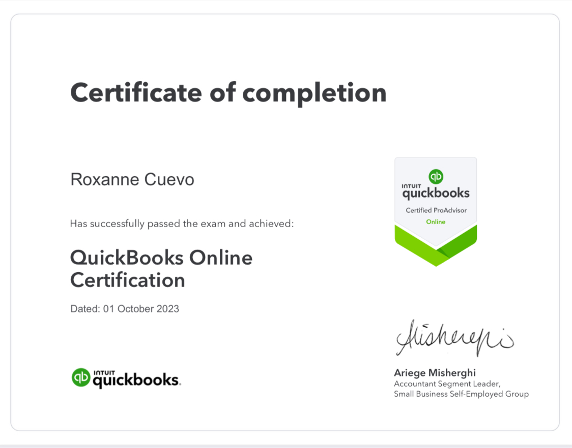 Certified Quickbooks ProAdvisor