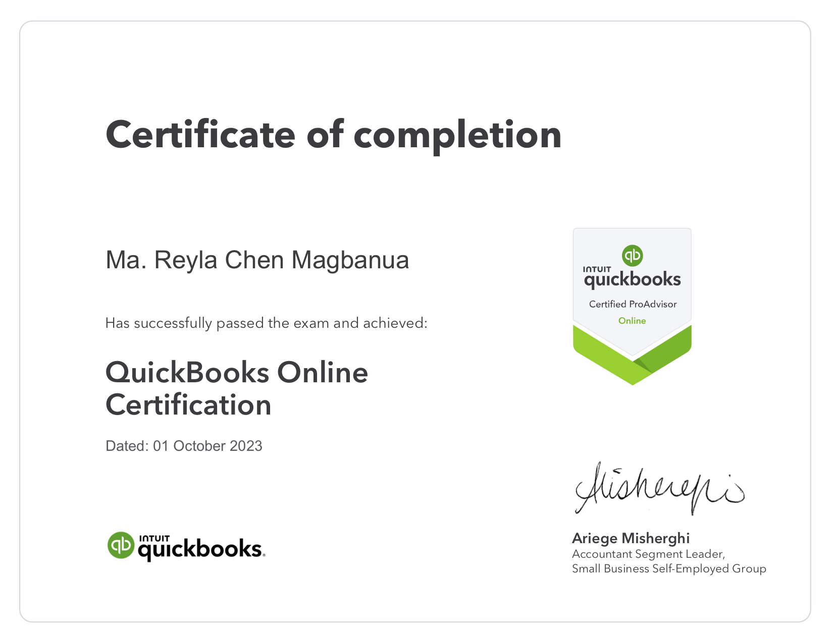 QuickBooks Online ProAdvisor Certificate