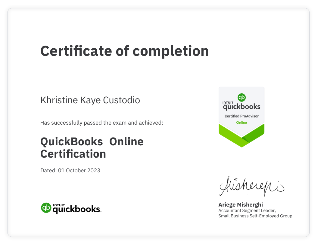 Quickbooks Certified ProAdvisor