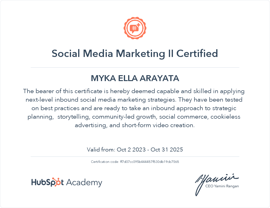 Social Media Marketing II Certification from HubSpot Academy