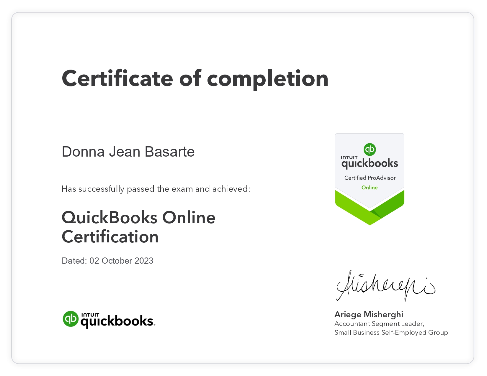 QuickBooks Online Certificate