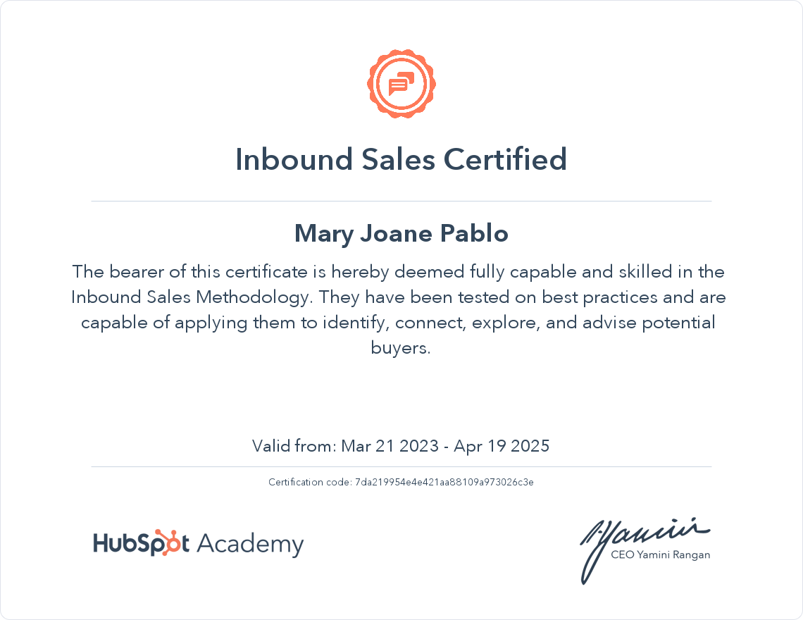 HubSpot- Inbound Sales Certified