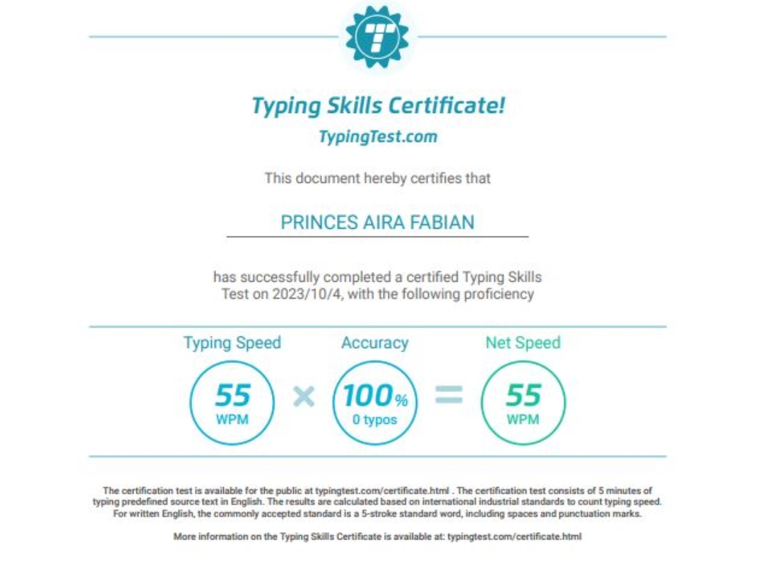 TYPING TEST CERTIFICATE