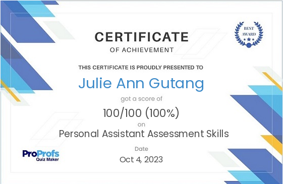 Personal Assistant Assessment skills