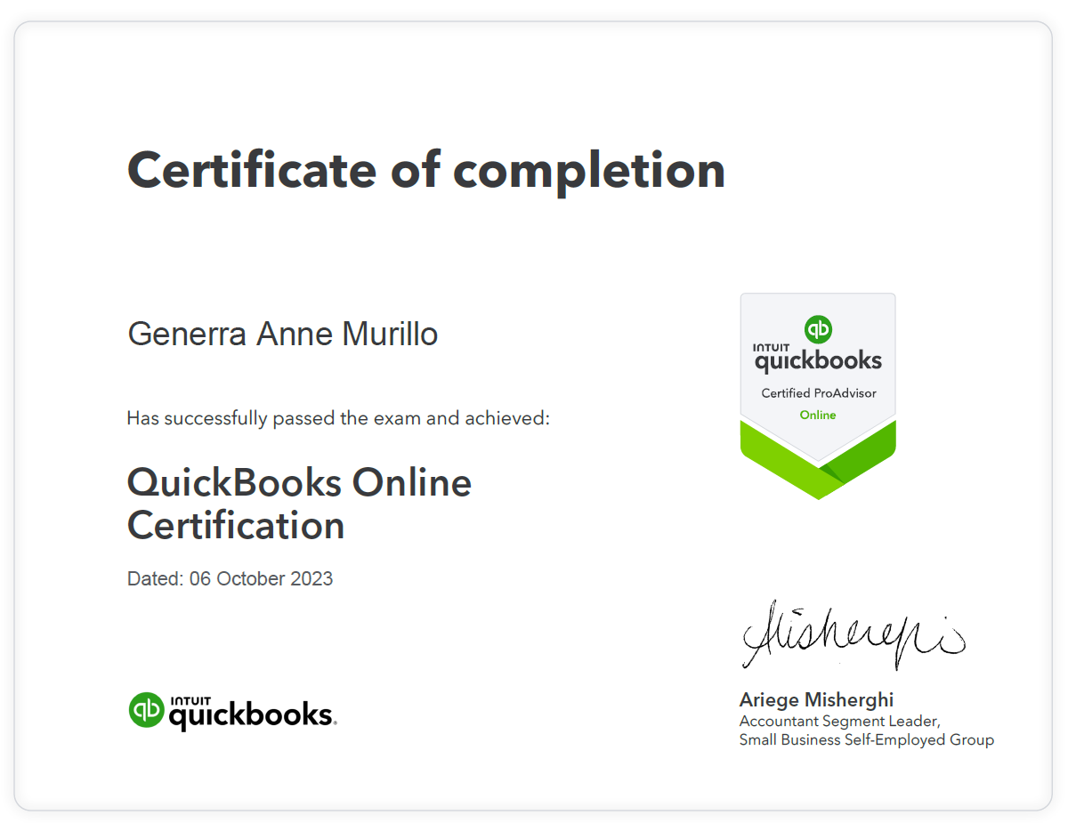 QuickBooks Certificate