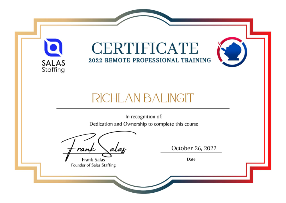 Certificate for Remote Professional Training