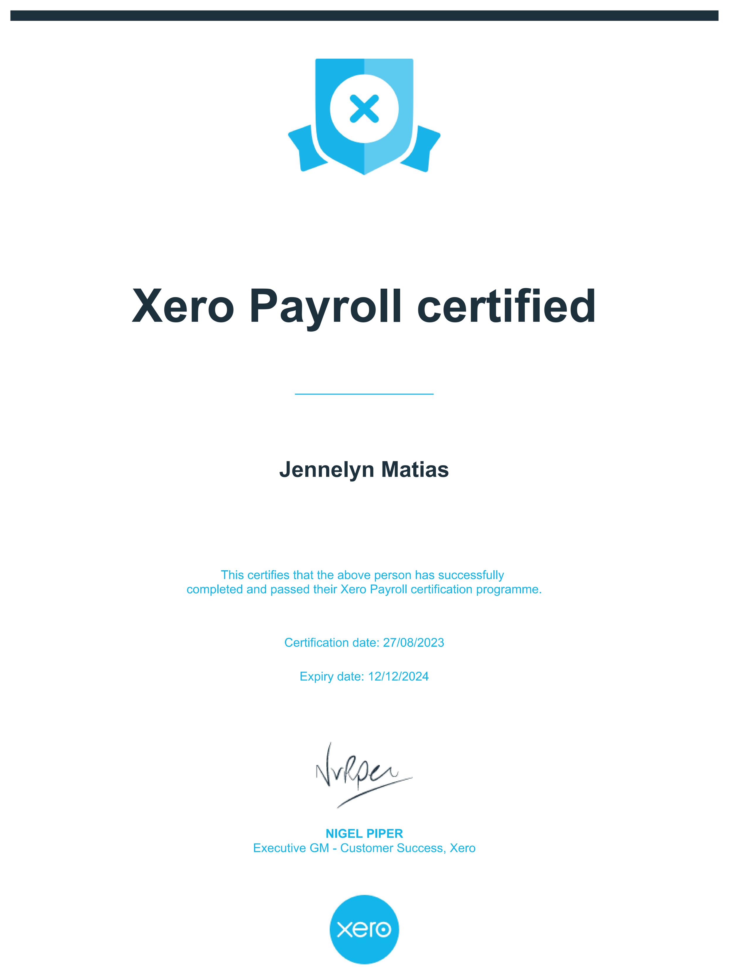 XERO Payroll Certified