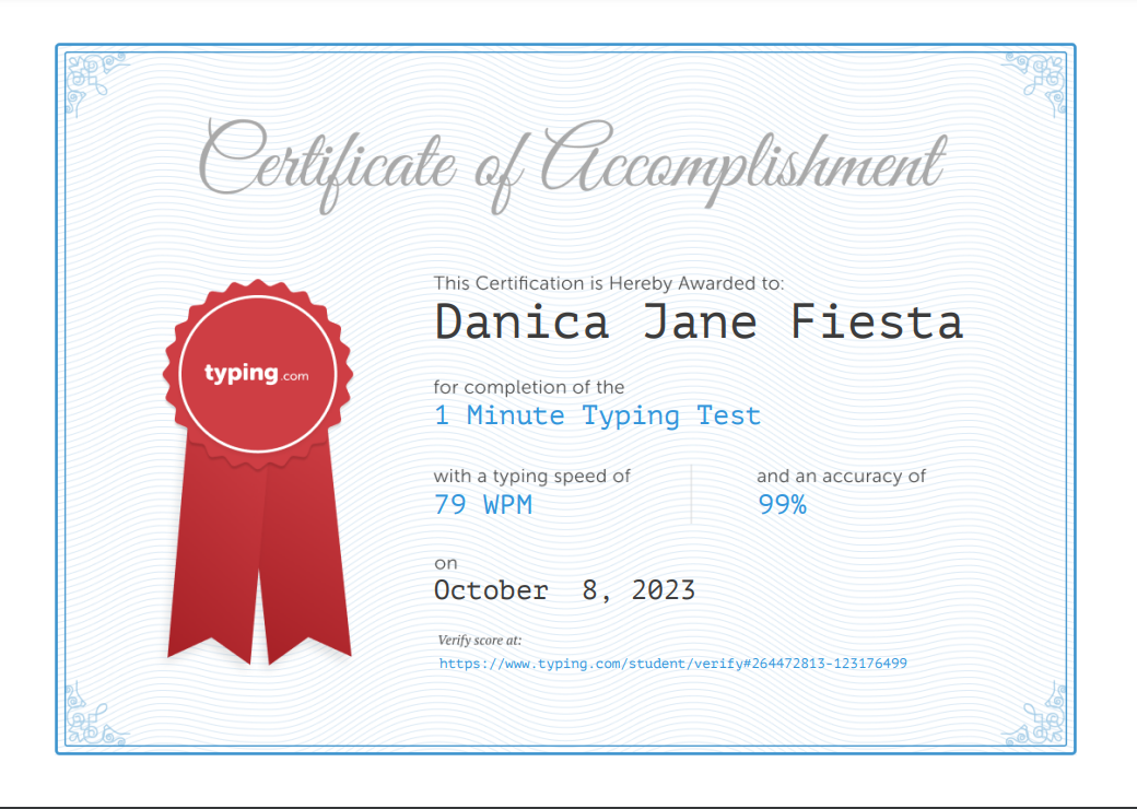 Typing Test Certificate